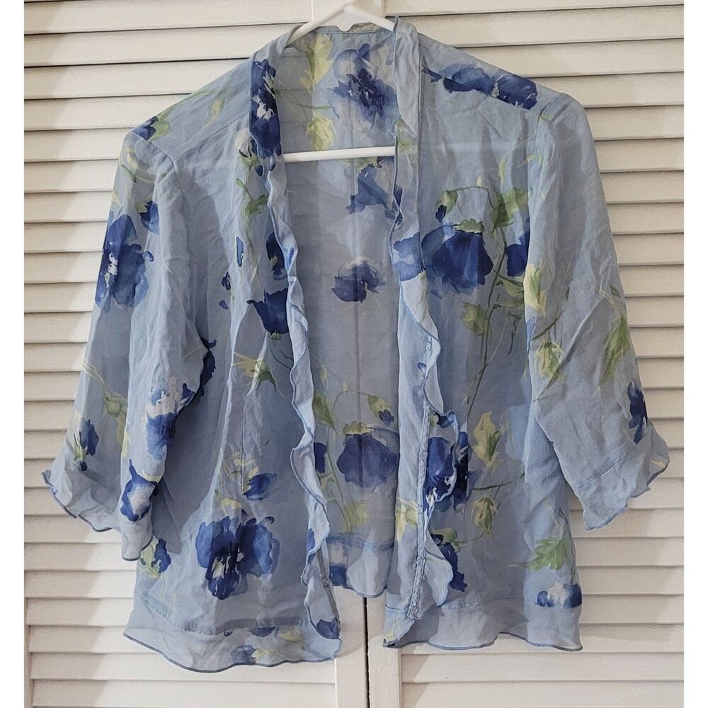 Bell Sleeve Floral Sheer Open-Front Top Medium